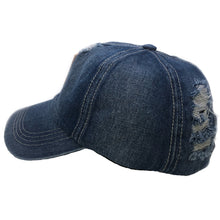 Load image into Gallery viewer, Dark blue distressed V Hat
