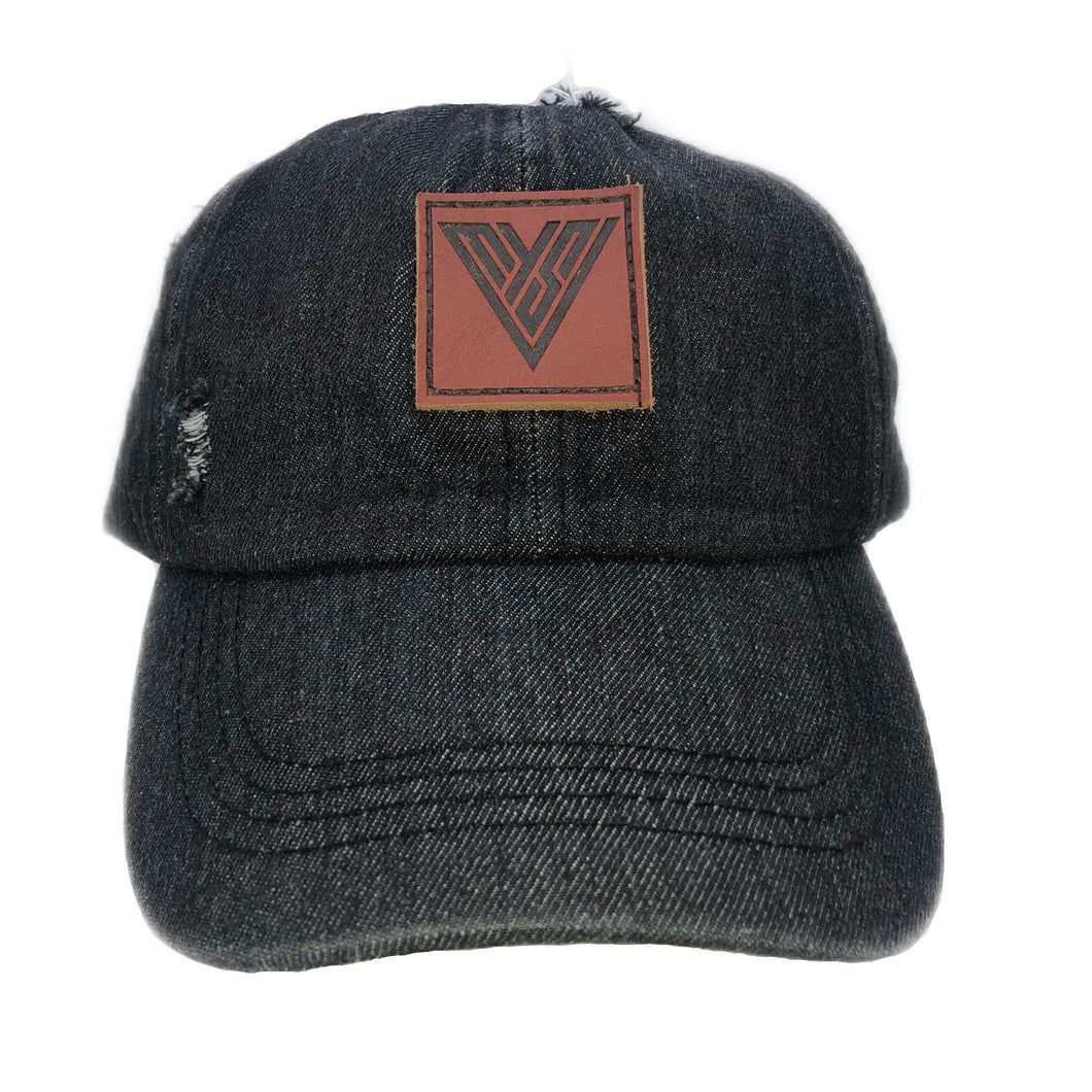 Black Distressed V Hat