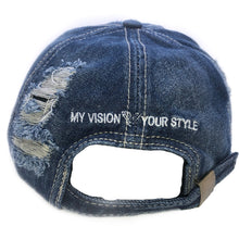 Load image into Gallery viewer, Dark blue distressed V Hat
