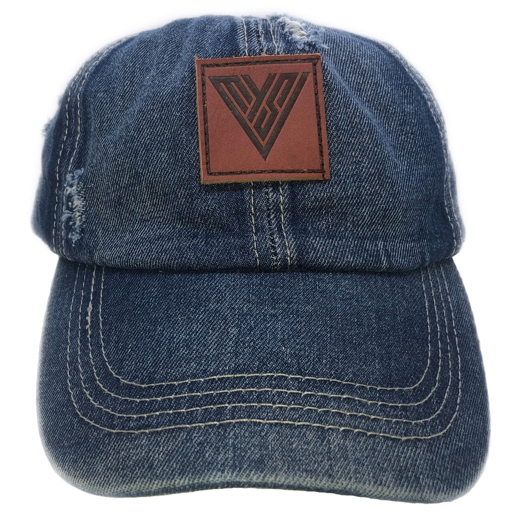 Dark blue distressed V Hat